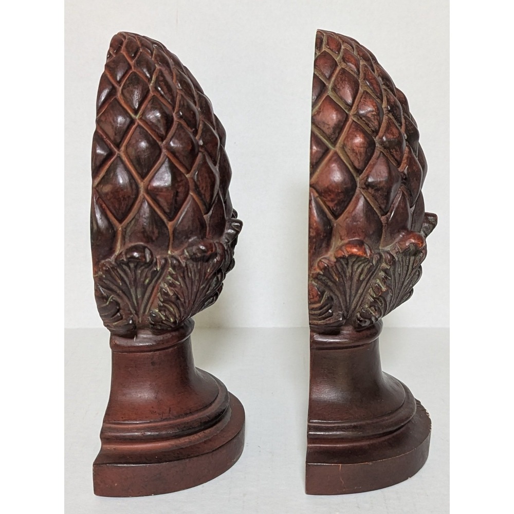 Classic Set Pineapple Bookends Stained Antique Brown Resin (2) 8 1/2" - Picture 6 of 14